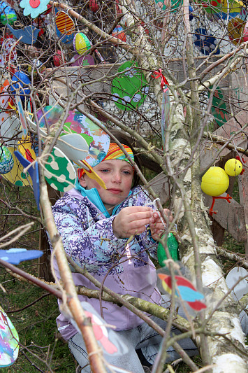 Zdobení velikonoční břízy na kasejovickém náměstí